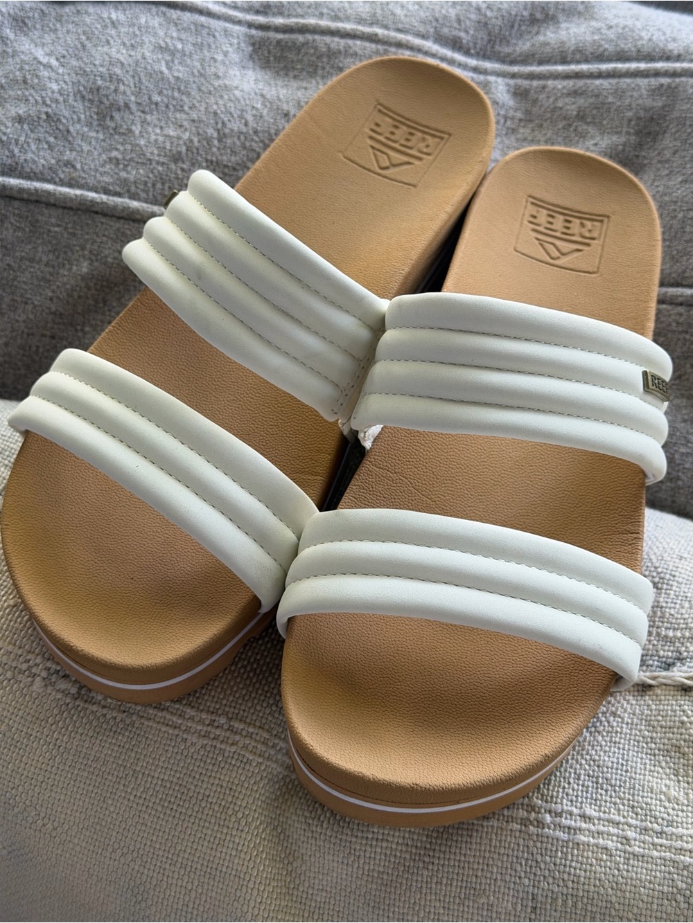 Reef Women’s Cream Double-Strap Slide Sandals with Tan Footbed
